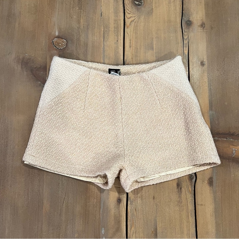 Very J Tweed Shimmer Cream Lined Wool Blend Shorts